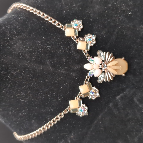 Statement Gold Toned Cream Stoned and Rhinestone Necklace - Picture 1 of 9